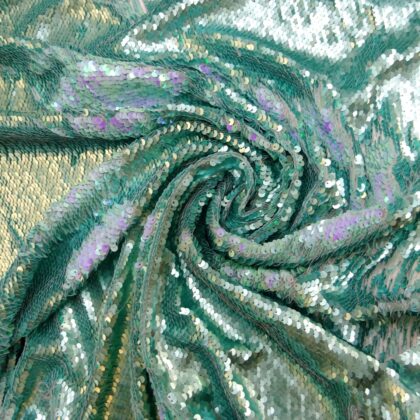Sequin Fabric On Net Reversible Flip Jade Mother Of Pearl