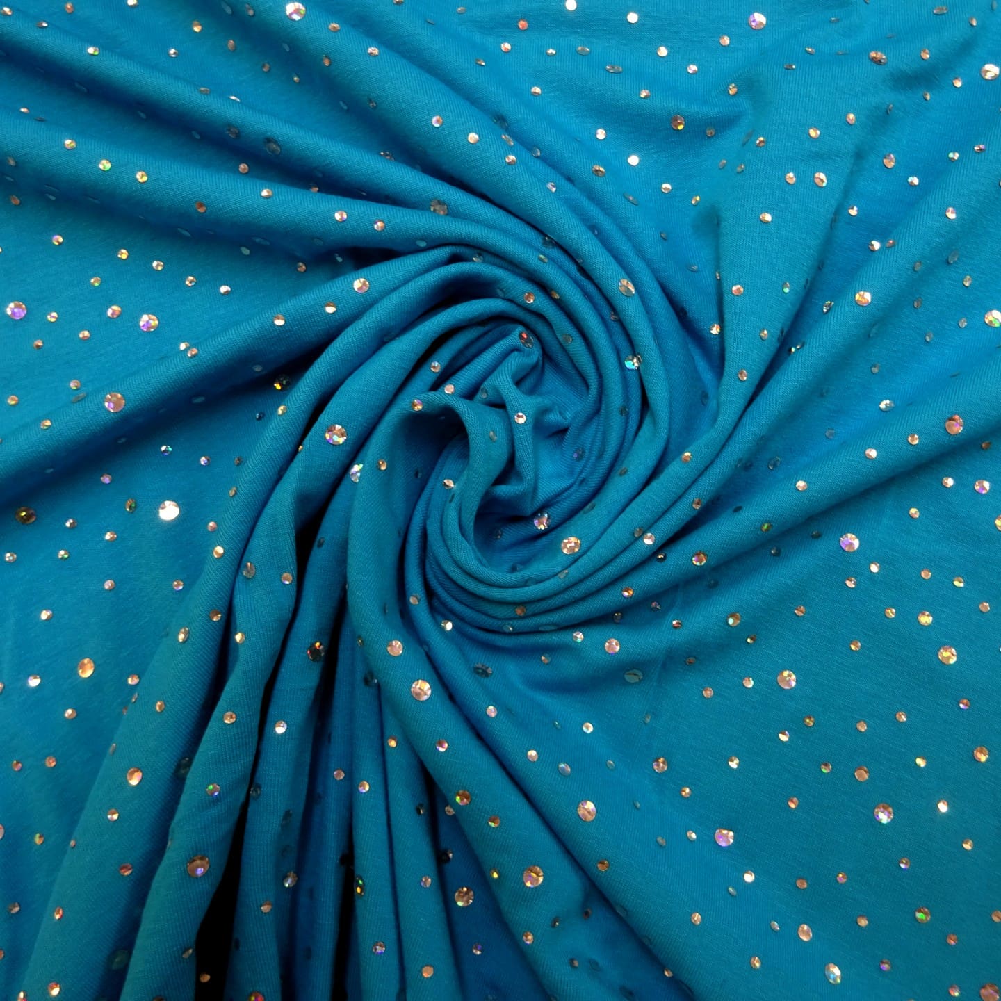 T-Shirting Fabric Disc Sequin Turquoise
