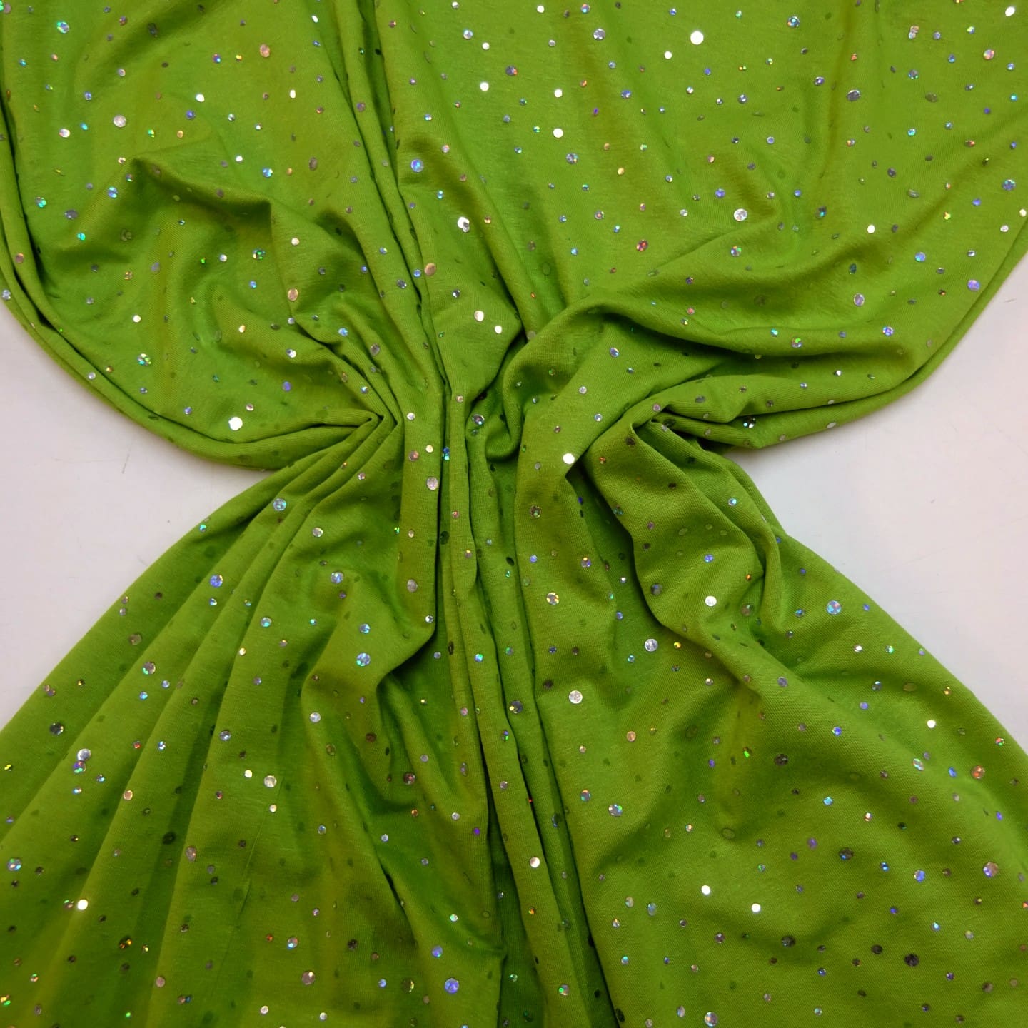 T-Shirting Fabric Disc Sequin Apple Wicked Green