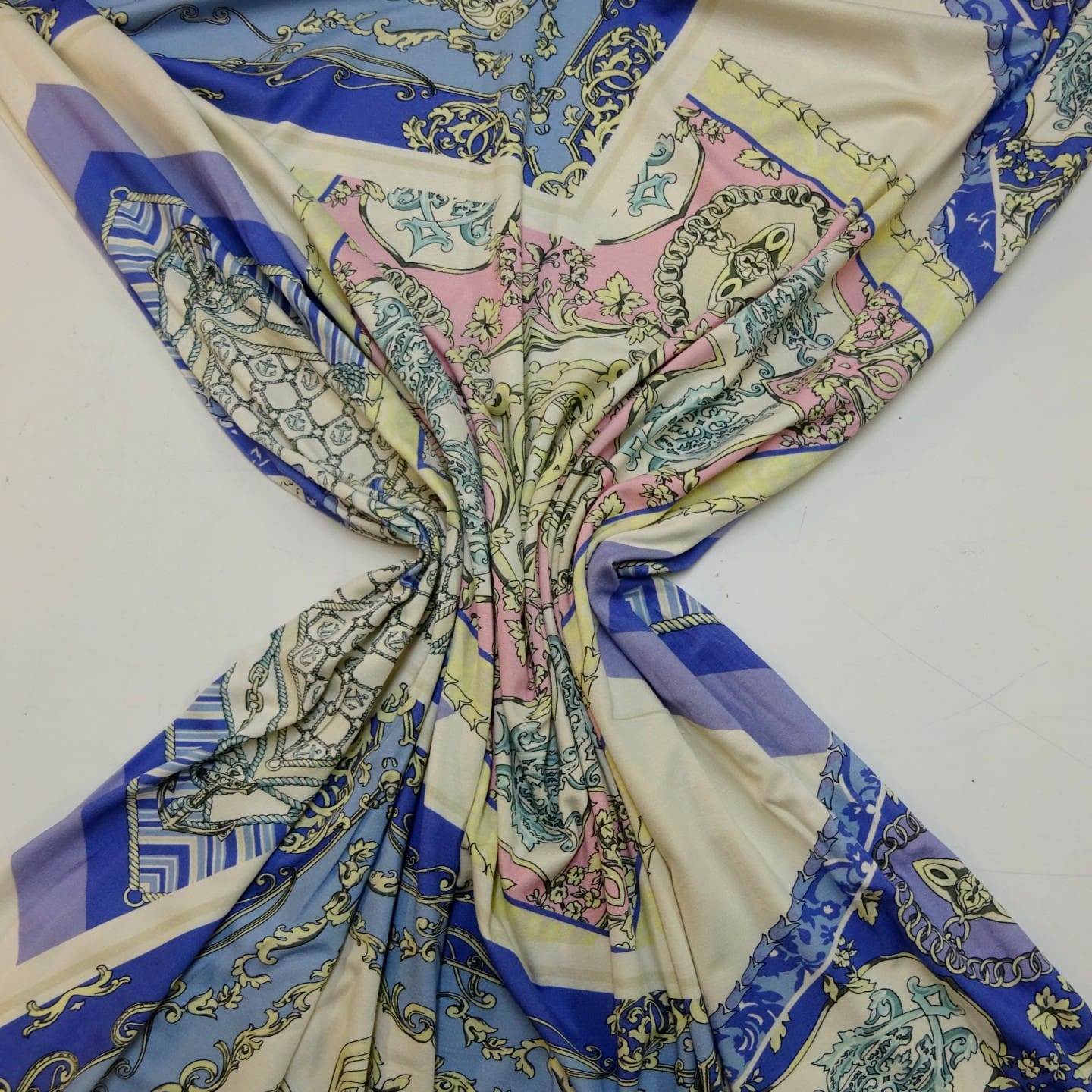 T-Shirting Fabric French Handkerchiefs Cream Pink Blue
