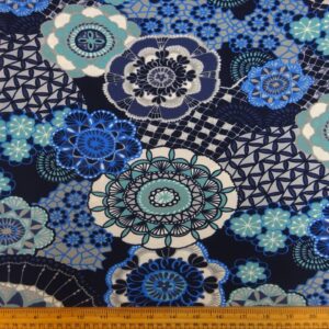 T-Shirting Fabric Spirograph Floral Jade Navy
