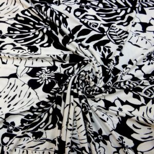 T-Shirting Fabric Monochrome Leaf Black White