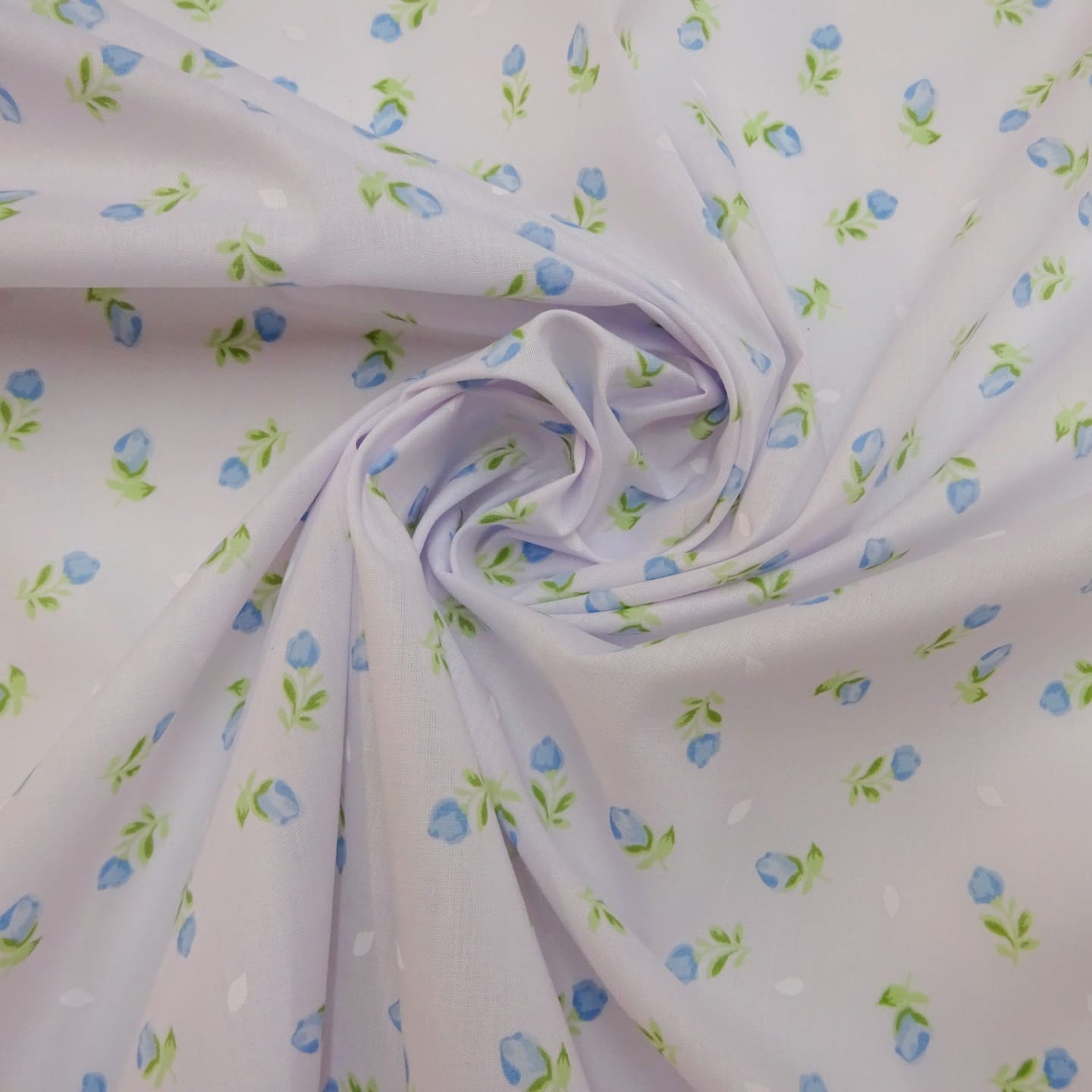 Polyester Cotton Fabric Floral Tipsey Tulips Blue