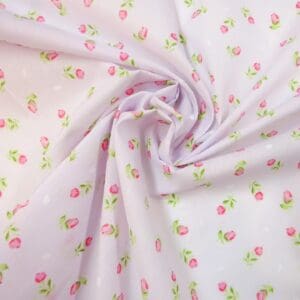 Polyester Cotton Fabric Floral Tipsey Tulips Pink