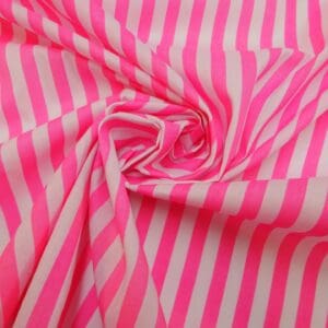 Polyester Cotton Fabric 1cm Stripe Spring Collection Bright Pink/White