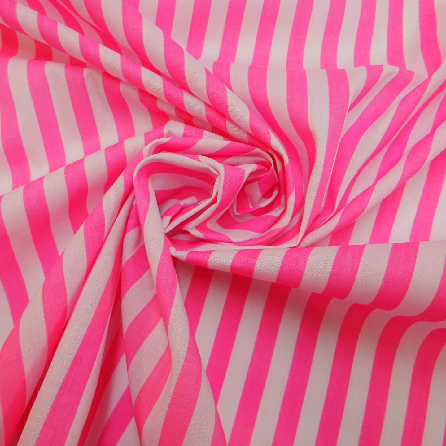 Polyester Cotton Fabric 1cm Stripe Spring Collection Bright Pink/White
