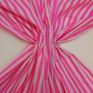 Polyester Cotton Fabric 1cm Stripe Spring Collection Bright Pink/White
