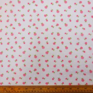 Polyester Cotton Fabric Flower Dance Pink White