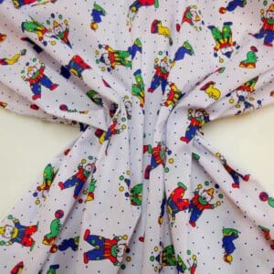 Polyester Cotton Fabric Juggling Clowns Multi White