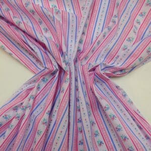 Polyester Cotton Fabric Floral Regency Stripe Pink