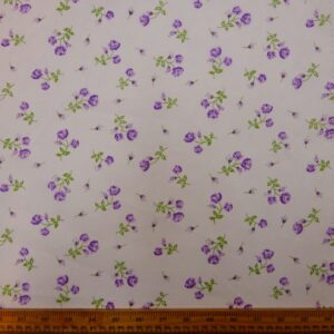 Polyester Cotton Fabric Floral Drunken Rose Purple White