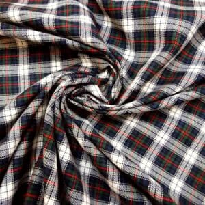 Tartan Fabric Twill Scottish Highlands Ivory Green Navy