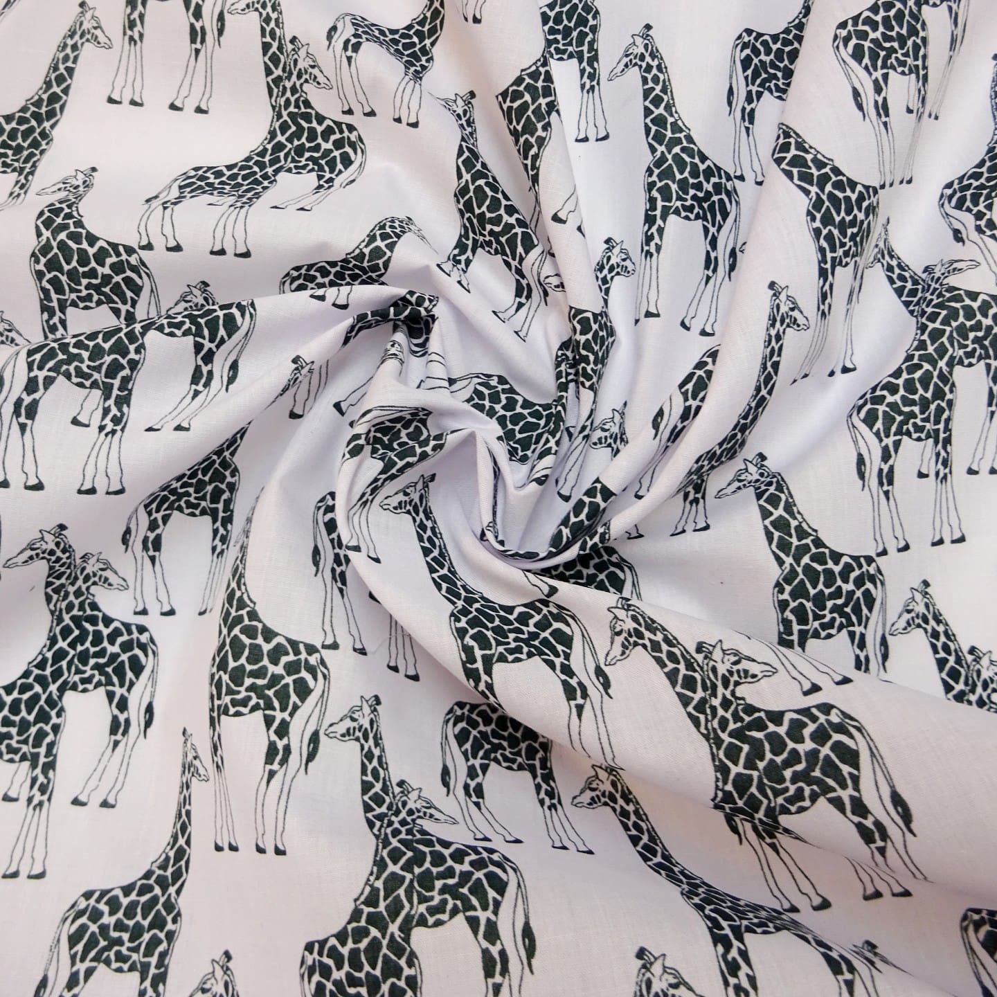 Polyester Cotton Fabric Funky Giraffe White