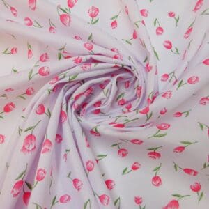Polyester Cotton Fabric Floral Molly Tulips Pink
