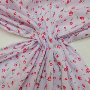 Polyester Cotton Fabric Floral Molly Tulips Red