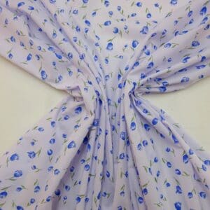 Polyester Cotton Fabric Floral Molly Tulips Blue