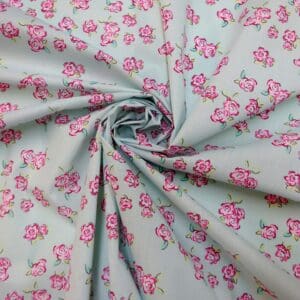 Polyester Cotton Fabric Floral De Lu Lu Rose Blue