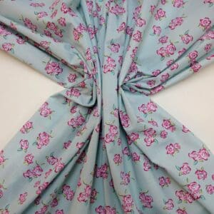 Polyester Cotton Fabric Floral De Lu Lu Rose Blue
