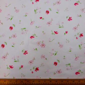 Polyester Cotton Fabric Floral Madeira Rose White Red