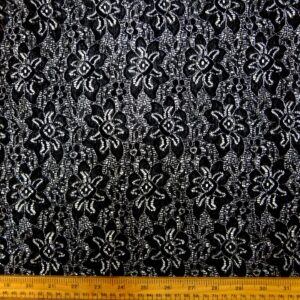 Lace Fabric Embroidered With Silver Stretch Gothic Black