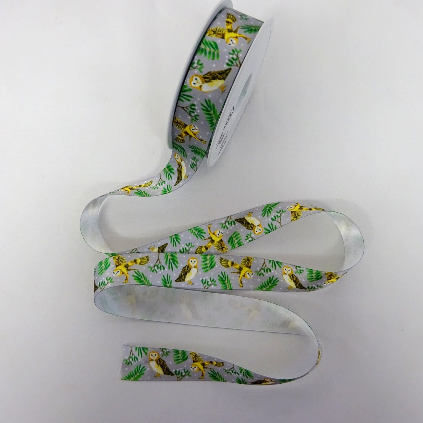 Christmas Ribbon 25mm Night Owls Silver Grey
