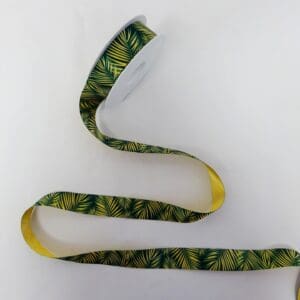 Christmas Ribbon 25mm Golden Ferns Bottle