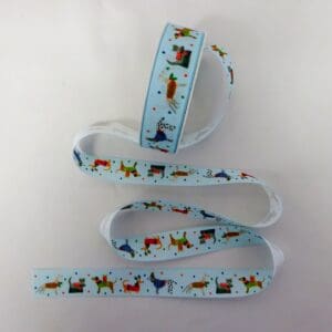 Christmas Ribbon 25mm Festive Dogs Blue
