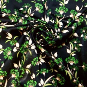 Satin Fabric Soft Polyester Floral Bush Emerald