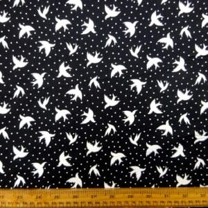 Cotton Fabric House Martins Bird Print Black