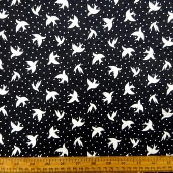 Cotton Fabric House Martins Bird Print Black