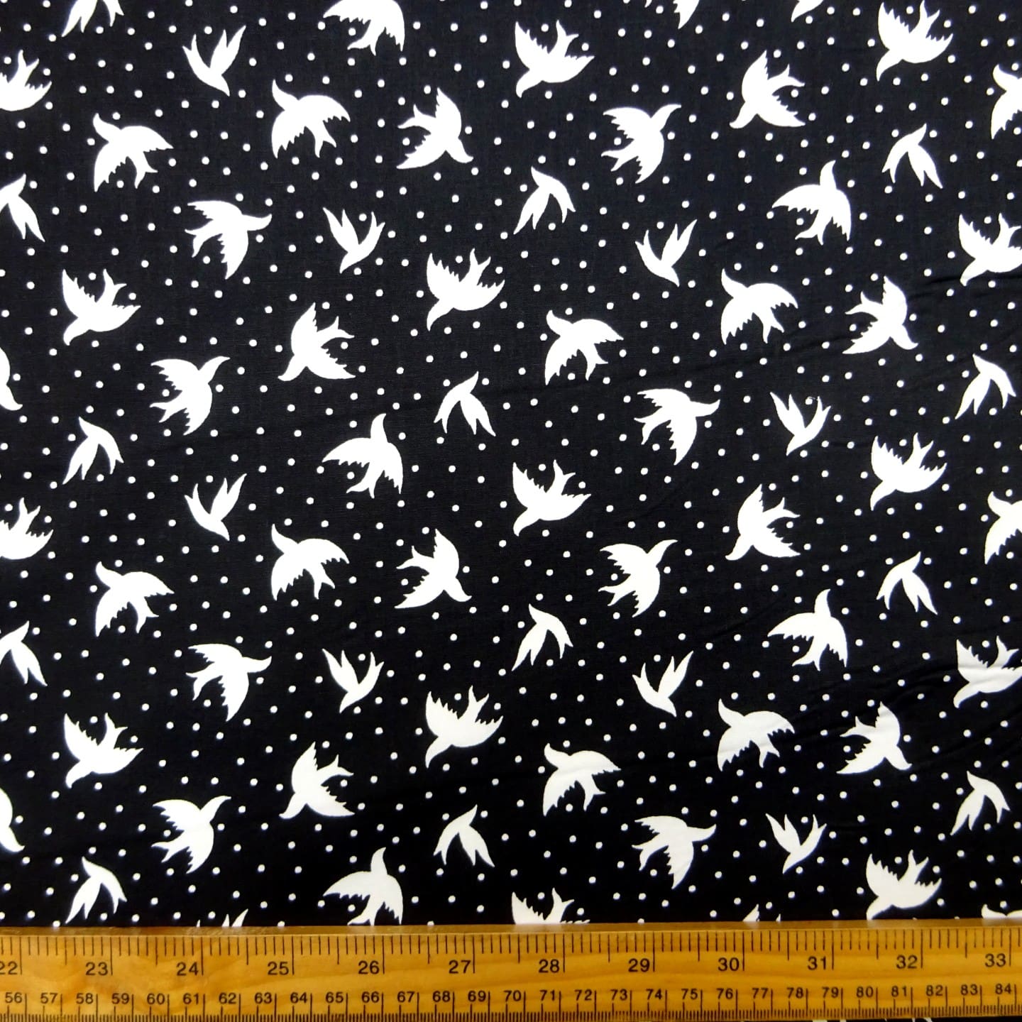 Cotton Fabric House Martins Bird Print Black