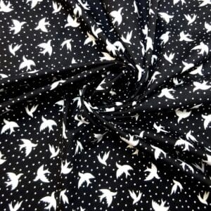 Cotton Fabric House Martins Bird Print Black