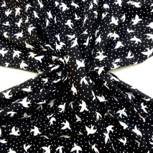 Cotton Fabric House Martins Bird Print Black