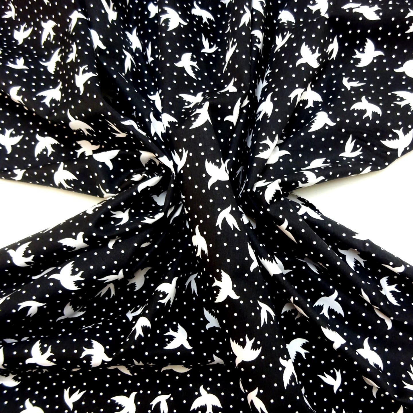 Cotton Fabric House Martins Bird Print Black
