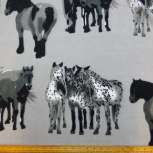 Polar Fleece Fabric Hamish Horse Grey White
