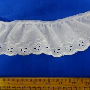 Lace Trim Fife Gathered Broderie Anglais White 7cm Wide