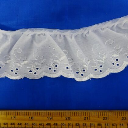 Lace Trim Fife Gathered Broderie Anglais White 7cm Wide