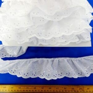 Lace Trim Fife Gathered Broderie Anglais White 7cm Wide