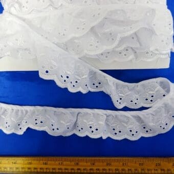 Broderie Anglais 5cm Gathered Lace Trim Belgium White