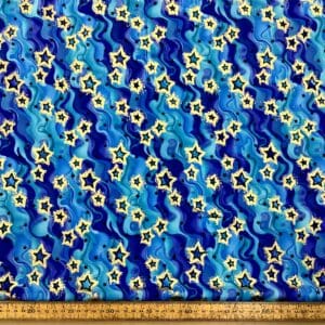 Lycra Fabric Blue Water Stars Foil Print