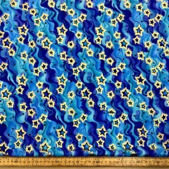 Lycra Fabric Blue Water Stars Foil Print