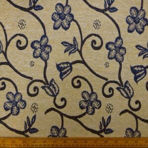 Curtain Fabric Tapestry Weight Tarot Flowers Ivory Navy