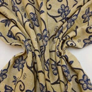 Curtain Fabric Tapestry Weight Tarot Flowers Ivory Navy