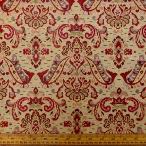 Curtain Fabric Tapestry Weight Fleur Cloisters Beige Red