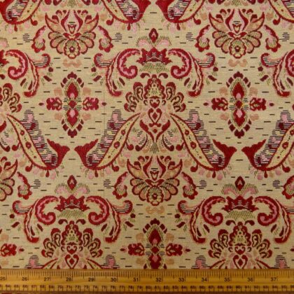 Curtain Fabric Tapestry Weight Fleur Cloisters Beige Red