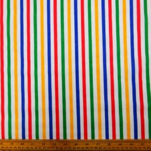 Polyester Cotton Fabric Primary Stripe White Multi