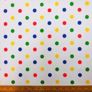 Polyester Cotton Fabric Primary 15mm Spots On White