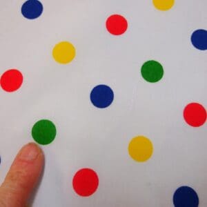 Polyester Cotton Fabric Primary 15mm Spots On White