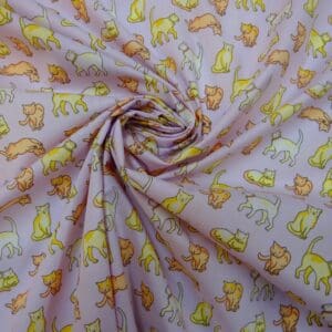 Polyester Cotton Fabric Feline Friends Lilac