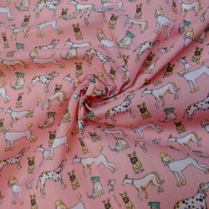 Polyester Cotton Fabric Dog Fest Pink